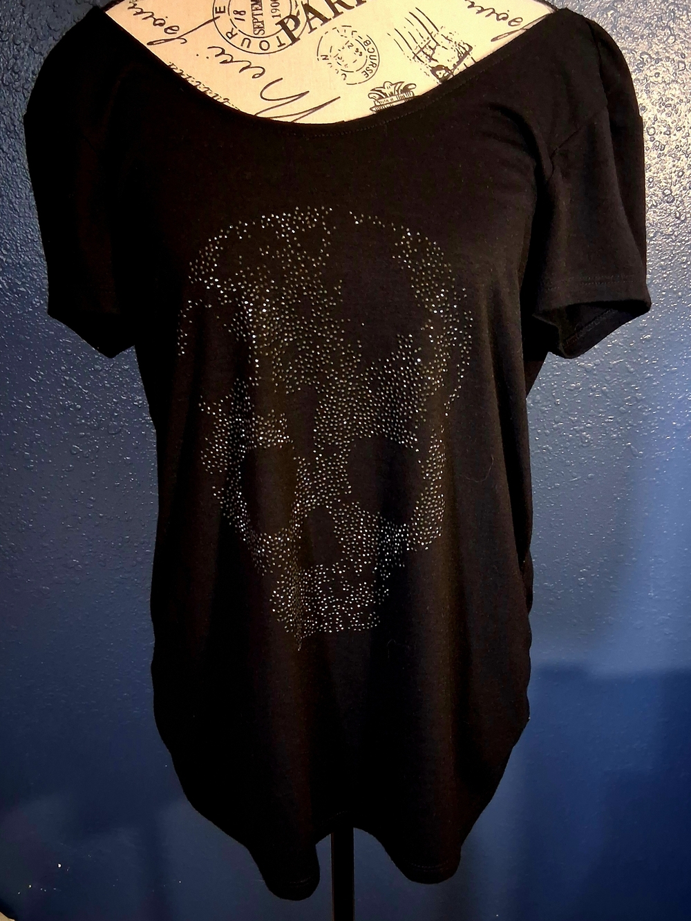 Black Studded Skull Short Sleeve Tee Large